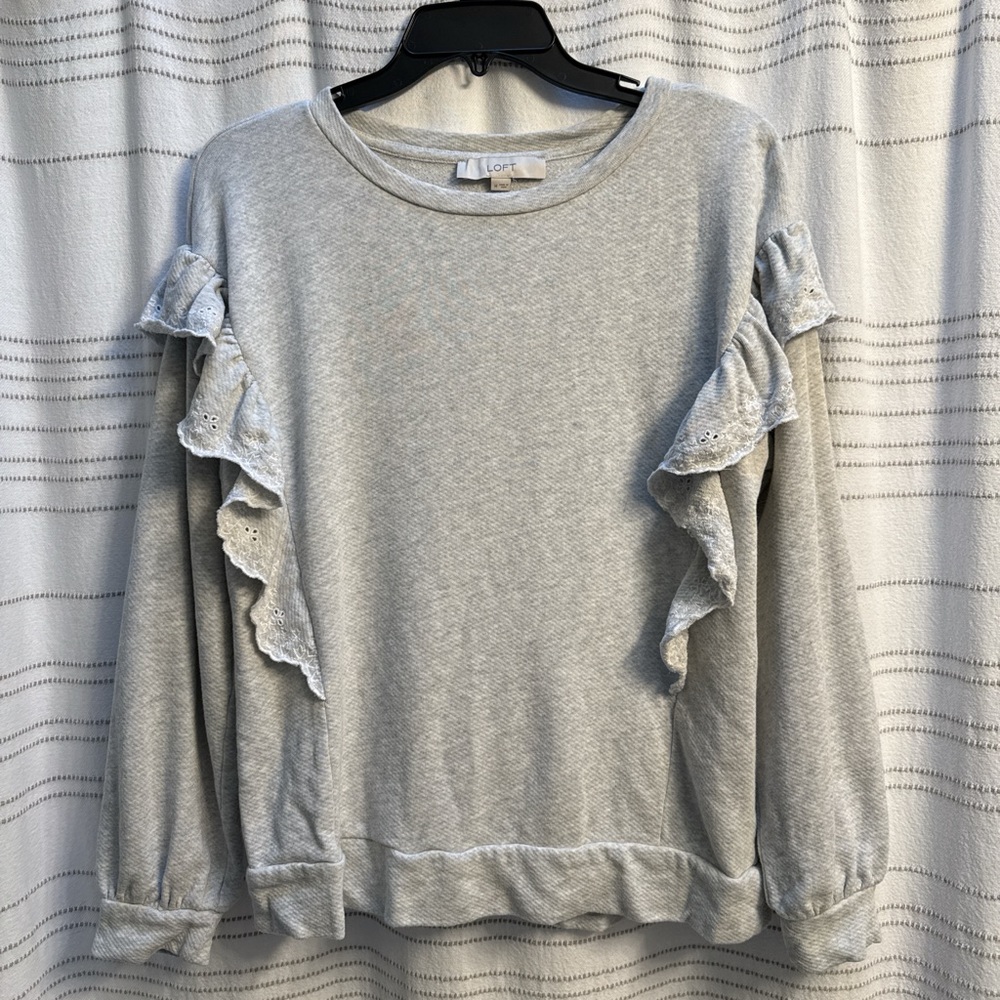 Grey LOFT sweatshirt with ruffle detail